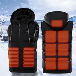:9 Areas Heated Vest With Hat Men Dual Control Autumn Winter Smart Heating Vest Cotton Women Electrical USB Heating Jackets