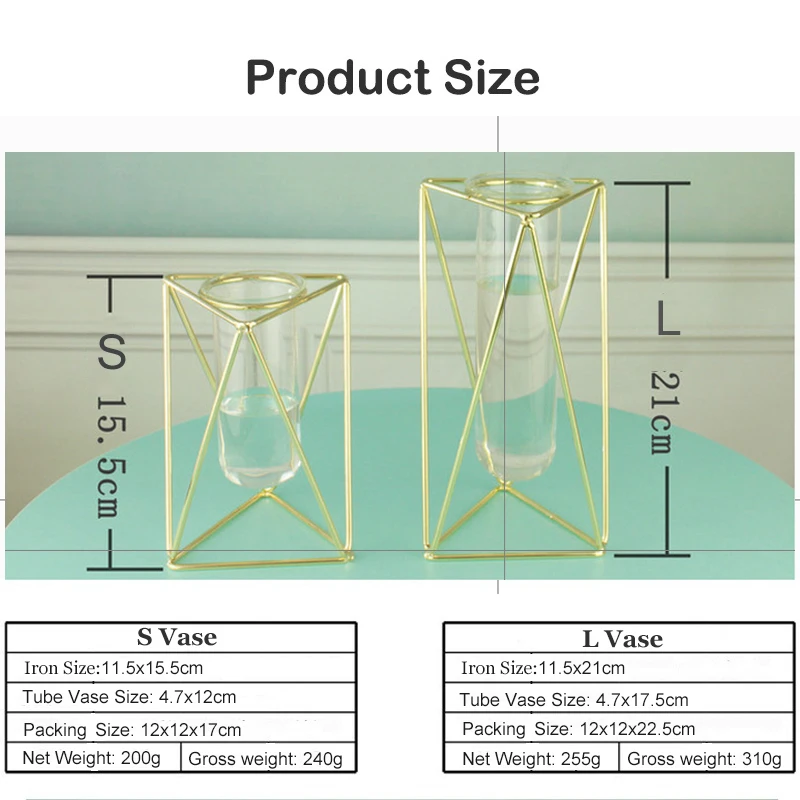 Nordic Golden Iron Glass Vase Hydroponic Plant Flower Vase Geometric Plant Holder Terrarium Tabletop Office Home Decoration NEW 3