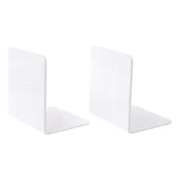 

2Pcs White Acrylic Bookends L-shaped Desk Organizer Desktop Book Holder School Stationery Office Accessories