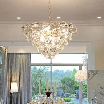 

Modern Crystal Led Chandelier Lighting Gold Metal Living Room Led Pendant Chandeliers Lights Dining Room Hanging Lamp Fixtures