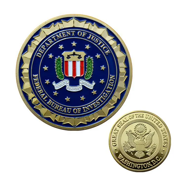 

Novelty Colorful Pure 24K Gold Plated Coin of U.S. Department Of Justice American FBI Metal Challenge Coin For Gift