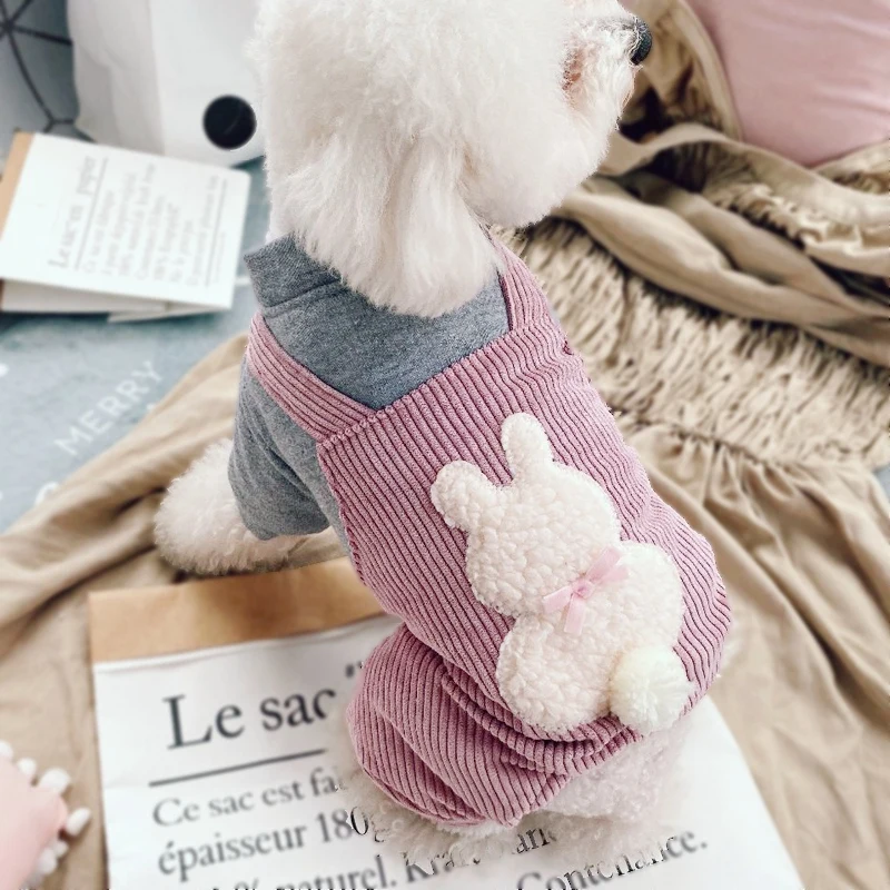 Розовый кролик девочка милая собака Снежный пуховик наряд толстый комбинезон