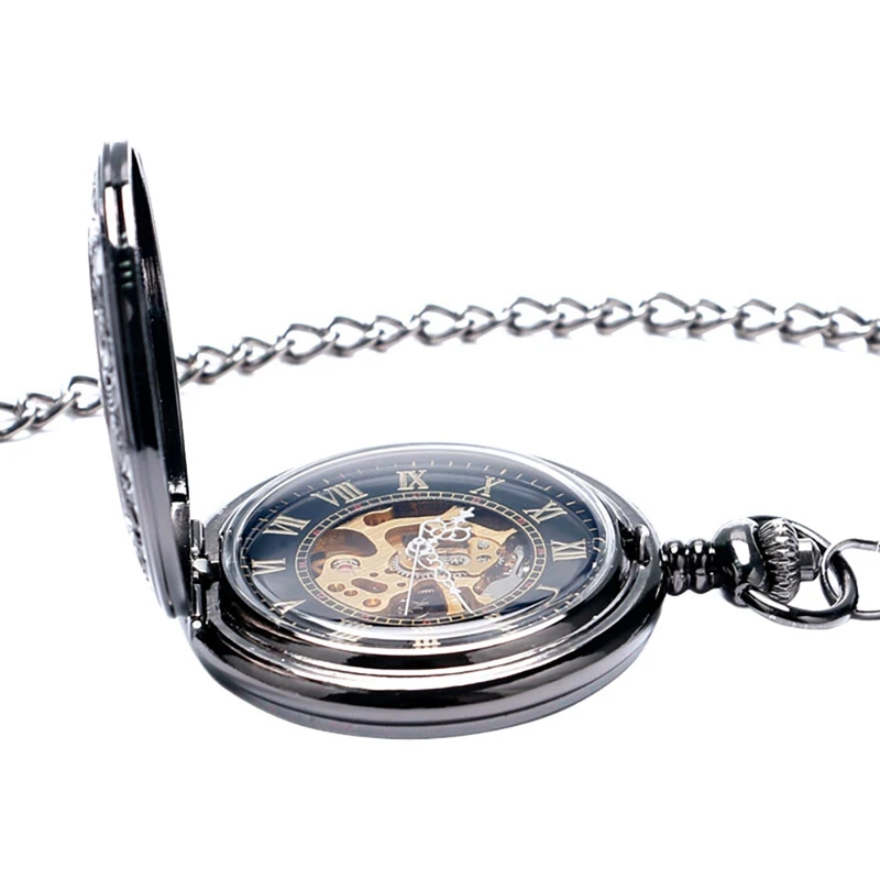 Vintage Roman Numerals Steampunk Mechanical Pocket Watch Chain Necklace Hand Winding Clock Antique Gifts Box Sets for Men Women