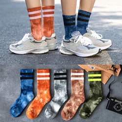 Unisex Tie Dye Socks Men Street Trend High Top Tide Colorful Skateboard Socks Women Solid Color Cotton Striped Basketball Socks