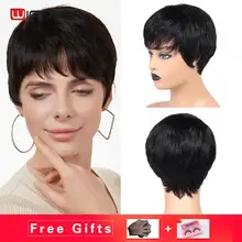 Wignee короткие прямые волосы человеческие парики для черных женщин Remy бразильские натуральные мягкие волосы короткие Pixie Cut человеческие волосы парик челка