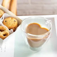 Heart Love Shaped Glass Mug Couple Cups Double Glass Cup Heat-Resisting Wine Glasses Tea Mugs Milk Espresso Coffee Cup Drinkware 2