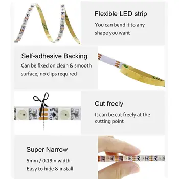 

5mm WS2812B Individually Addressable RGB LED Strip Light 6.6ft 120 LEDs 0.19in Super Narrow Programmable Dream Color Digital LED Pixel Tape Light 5V...