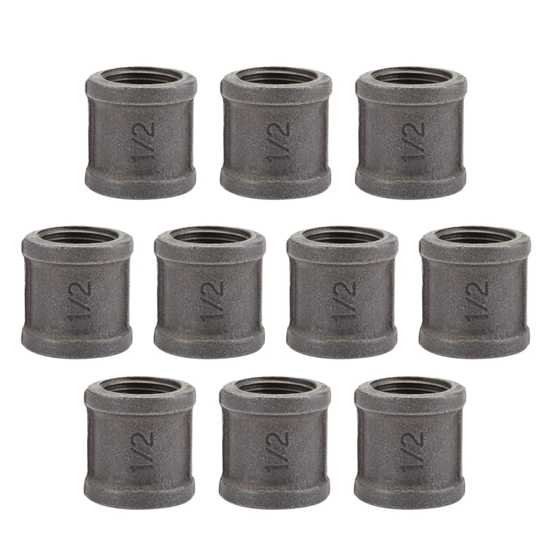 

HOT-Black Malleable Iron Cast Pipe Fitting Coupling 10 Pack 1/2 inch Black Pipe Coupling for Steam-Punk Vintage Shelf Bracket Di