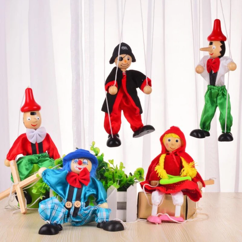 Funny Puppets Marionette Toy Pull String Puppet Clown Wooden Joint Activity Doll 