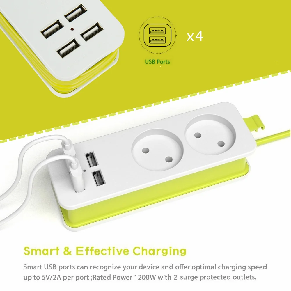 Дорожный удлинитель с европейской розеткой 1/2/3 розеток переменного тока 4 USB