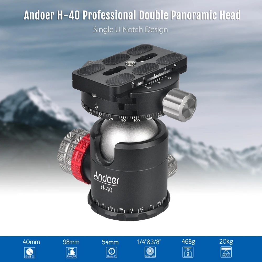 Andoer H-40 профессиональная двойная панорамная головка CNC обработка алюминиевого сплава шаровая головка для Canon Nikon sony DSLR ILDC камеры