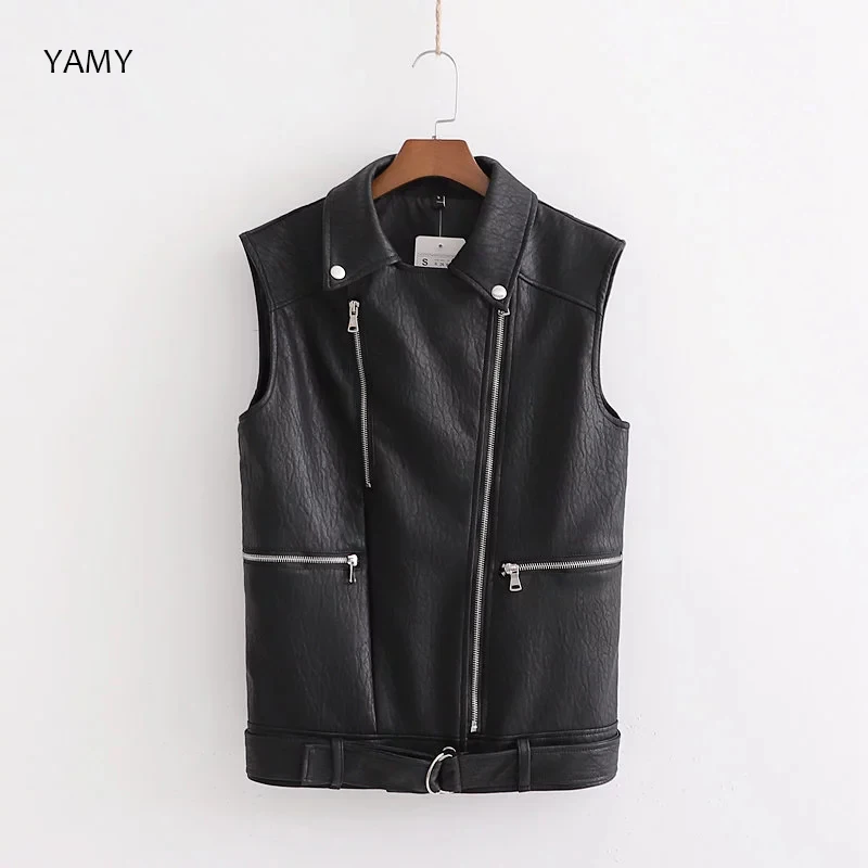 Женская Осенняя куртка из искусственной кожи без рукавов шикарная с