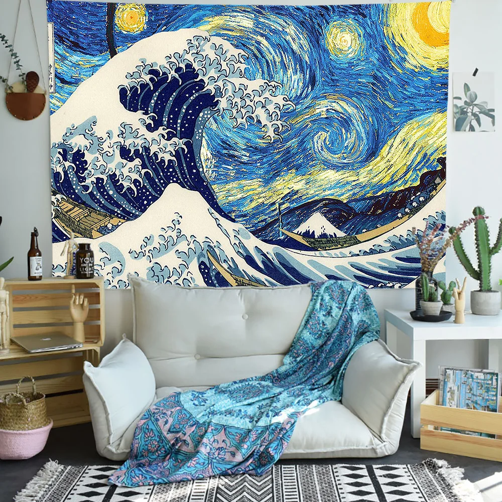 Настенный Гобелен Simsant Great Wave Kanagawa в японском стиле настенный гобелен для