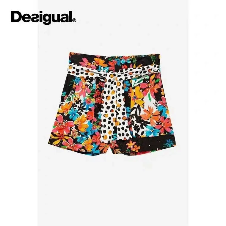Испанский desigual печати в горошек ремень большой карман модные шорты