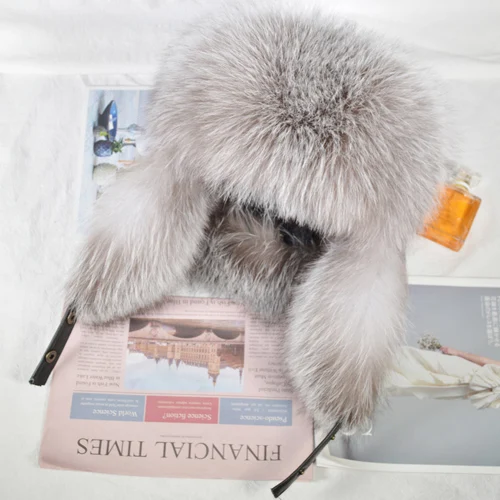 sliver blue Новые мужские уличные ветрозащитные зимние из натурального меха лисы, шапки-бомберы, качественная шапка из меха енота, Мужская Роскошная шапка из натуральной овечьей кожи - Цвет: sliver blue
