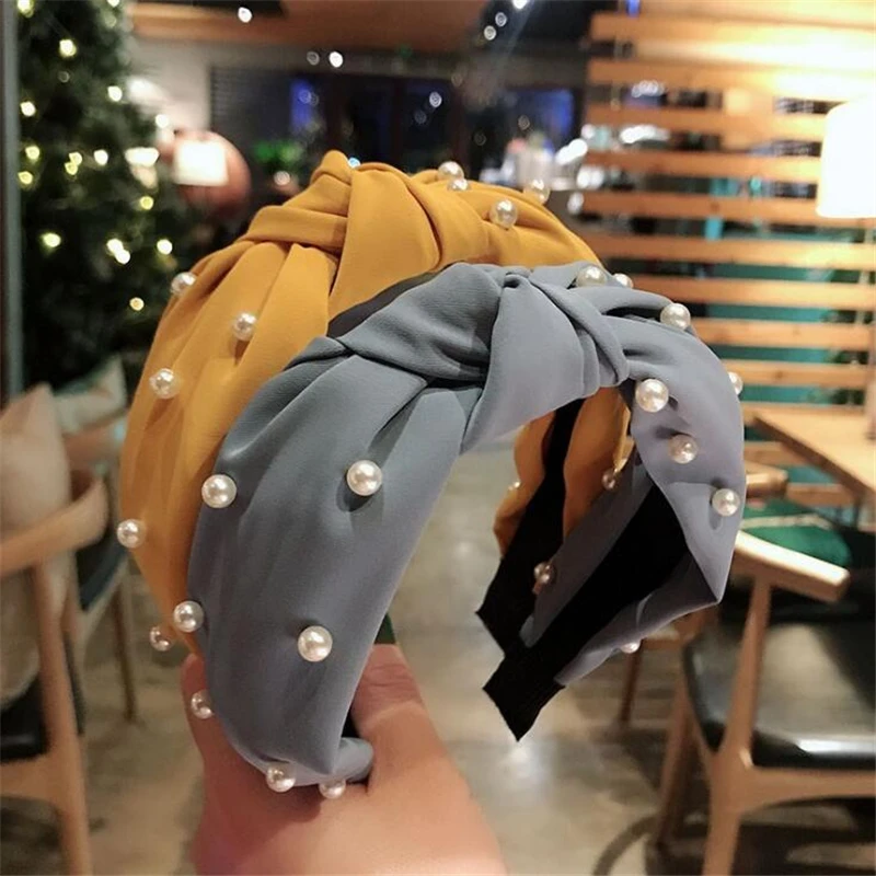 Bezel Cross Pearls Headband Candy Color for Women Girls Headwear Hair band Hair Accessories Hair hoop korean Style Head wrap