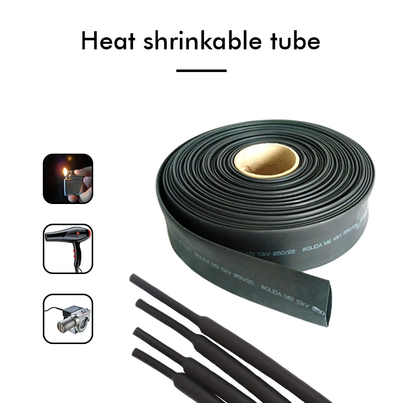 1m/5m Black Thermoresistant Heat Shrink Tube Wire Cable Sleeve Heat