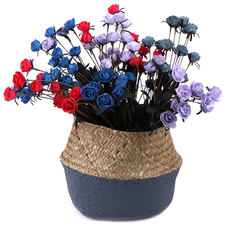 4Colors Storage Basket Rattan Straw Basket Wicker Folding Flower Pot Seagrasss Flower Baskets Garden Planter pot