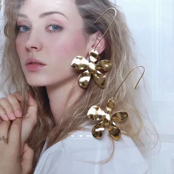 

Free Shipping Shiny New Fashion Brand Jewelry Mat Gold Simple Flower Drop Earrings for Women Gift Elegant Earrings Accessories