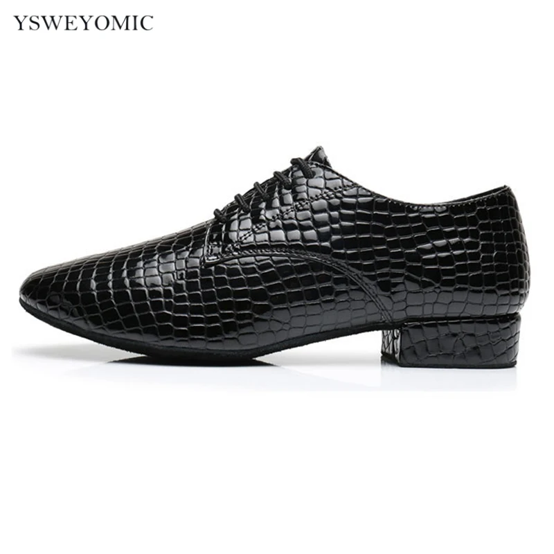 Modern Dance Shoes Crocodile texture PU Black Soft Bottom Ballroom Dance Competition Shoes 2.5/4.5cm For Men