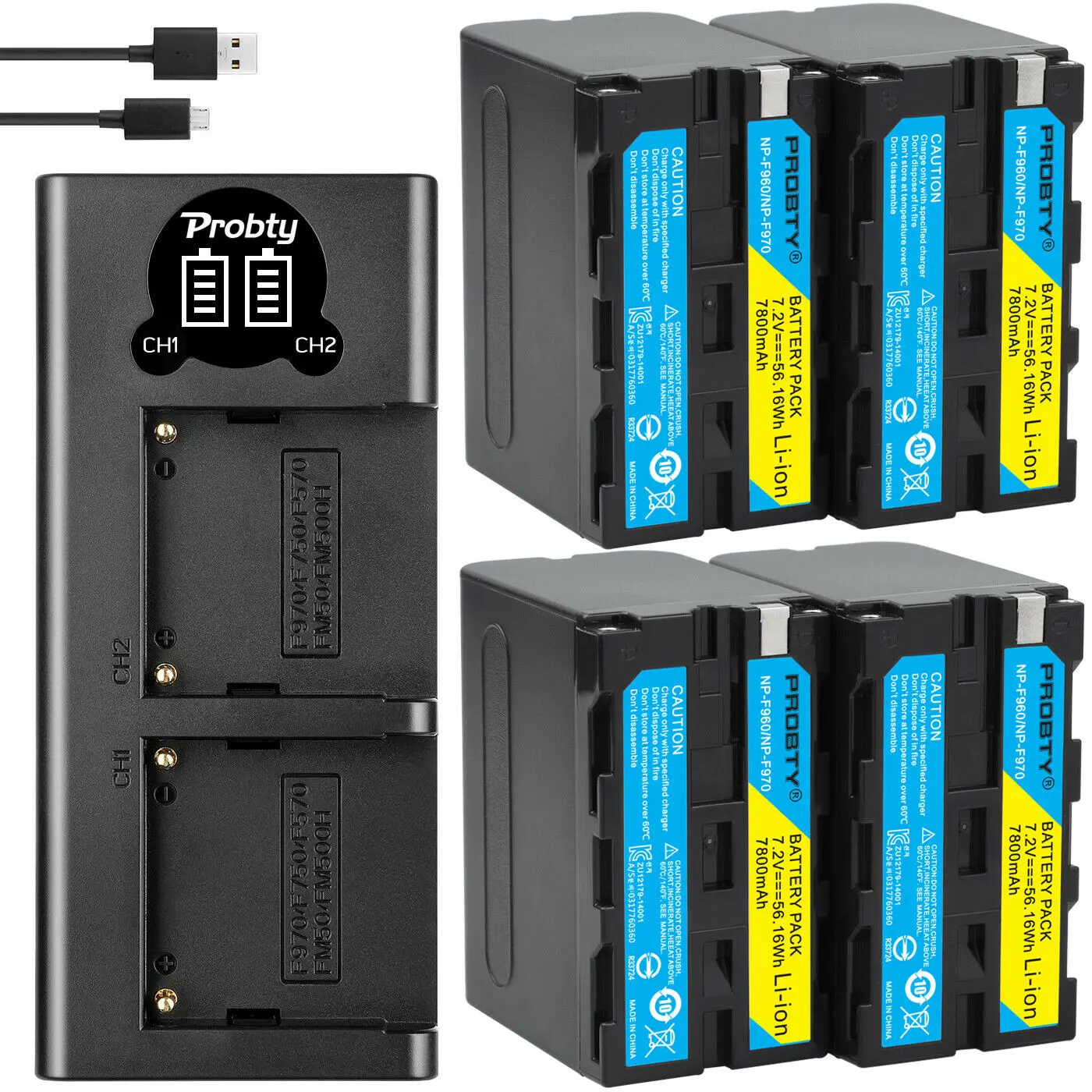 

7800mah NP F960 NP F970 NP-F960 NP-F970 F950 Battery +LED USB Charger For Sony PLM-100 CCD-TRV35 MVC-FD91 MC1500C L10 TR555 VX22