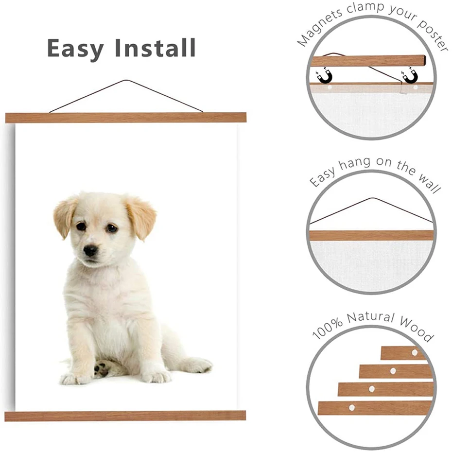 Magnetic-Poster-Hanger Hanging Frames Wooden Teak Photo-Picture Artwork Wall-Art Canvas