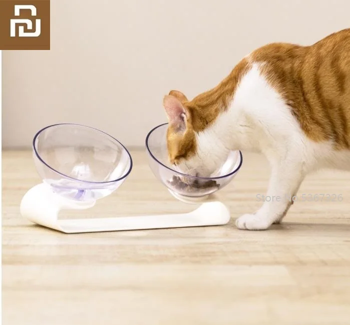 Youpin ABS plastic durable Non-slip Cat Double Bowls With Raised Stand Pet Food Water For Cats Dogs Feeders | Дом и сад