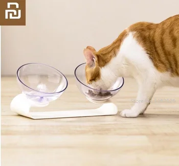 

Youpin ABS plastic durable Non-slip Cat Double Bowls With Raised Stand Pet Food Water Bowls For Cats Dogs Feeders