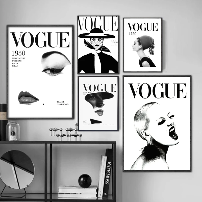 Modern Fashion Poster Magazine Women Canvas Print Black and White Figure Portrait Picture Bedroom Home Wall Art Decor | Дом и сад