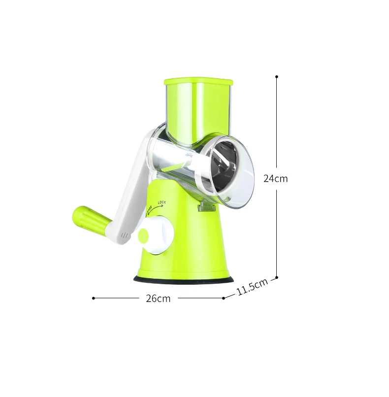 Manual Vegetable Cutter Round Mandoline Slicer Potato Carrot Grater Slicer with 3 Stainless Steel Chopper Blades Kitchen Tool