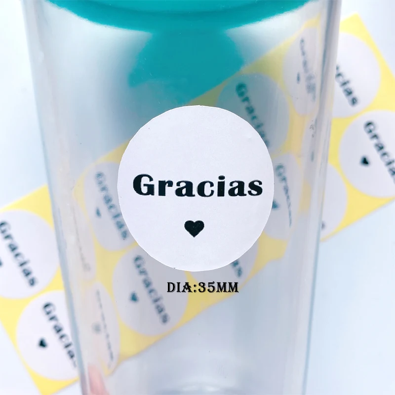 100Pcs Gracias Spanisch dicht aufkleber Runde schwarz liebe herz aufkleber Brot Lebensmittel Geschenk Dichtung Weiß rindsleder transparent 3,5 CM – Detail 7