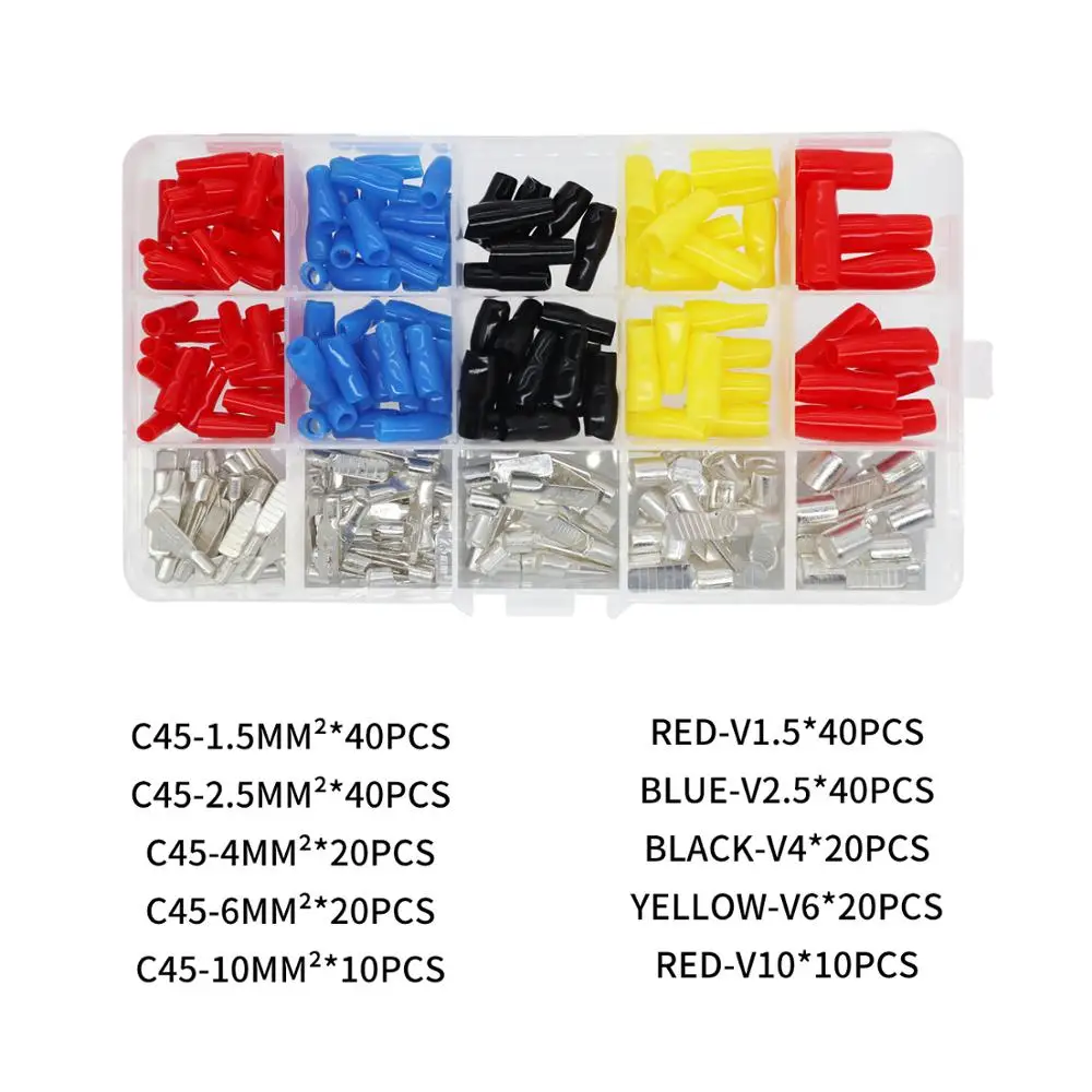 

130pcs Cold Pressed Wire Terminal DZ47 Air Switch, Pin Connection, Copper Wire Nose, C45 Square Insert Terminals 1.5/2.5/4/6/10