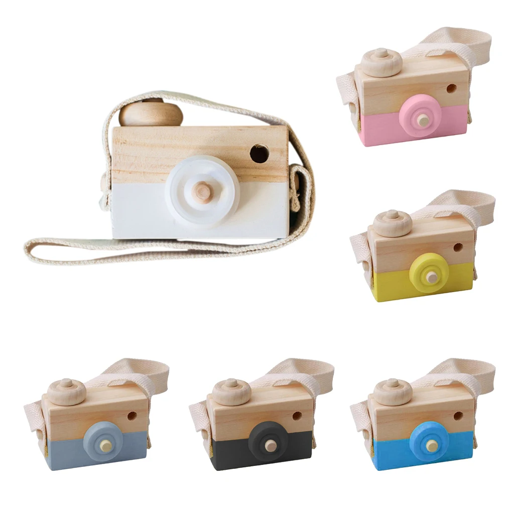 Wooden Mini Camera Toy Kids Nursery Room Hanging Decor Portable Toy Gift, 6 Colors for Choose