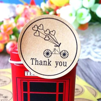

120pcs/pack Kraft Paper Cake Baking Bicycle Thank You Cowhide Seal Decoration Sealing Stickers Children Stationery