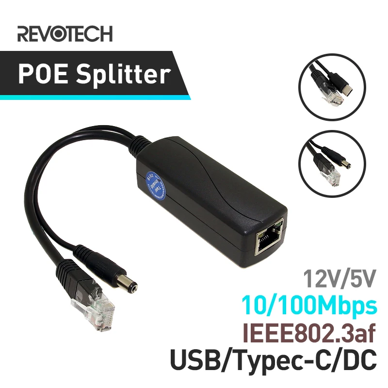 Divisor de PoE, Micro USB/tipo-c/DC IEEE 802.3af 10/100Mbps de potencia sobre Ethernet para cámara IP y AP inalámbrico y teléfono IP