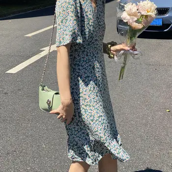

HXJJP Women 2020 Summer Chiffon Dress Daisy Floral Flounces Dress V-neck Waist Collection Dress