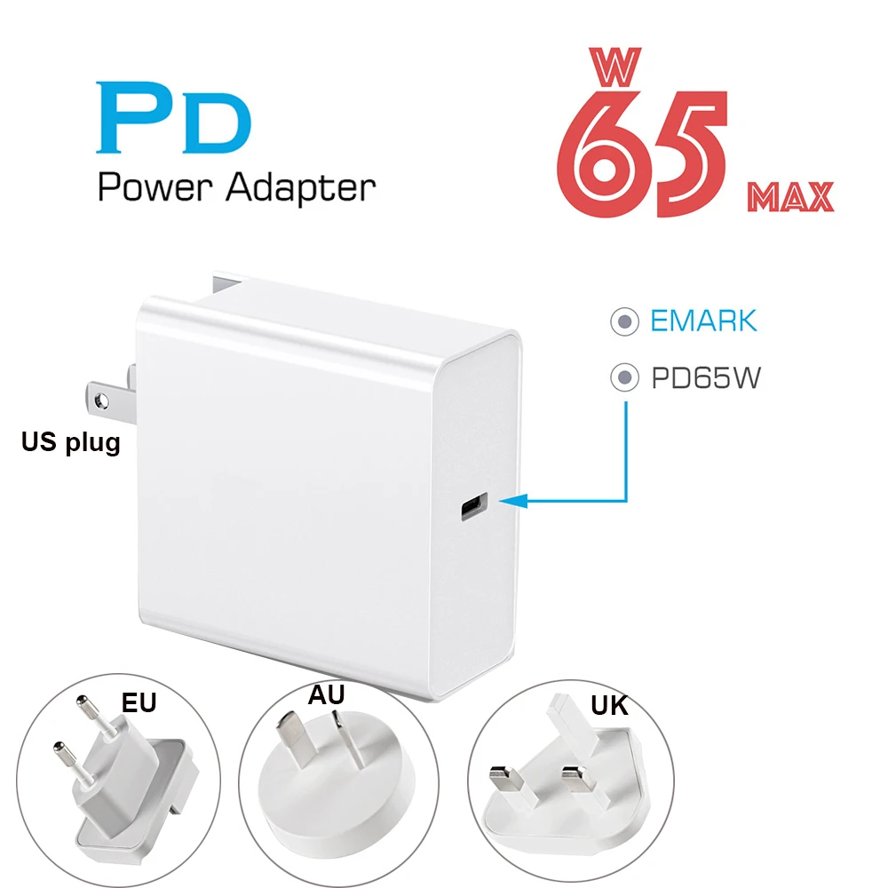 Настенное зарядное устройство type-C USB C 65 Вт адаптер питания type c PD QC3.0 QC 3,0 для воздушный iPad Pro iPhone 8 plus x xs для samsung huawei Nexus