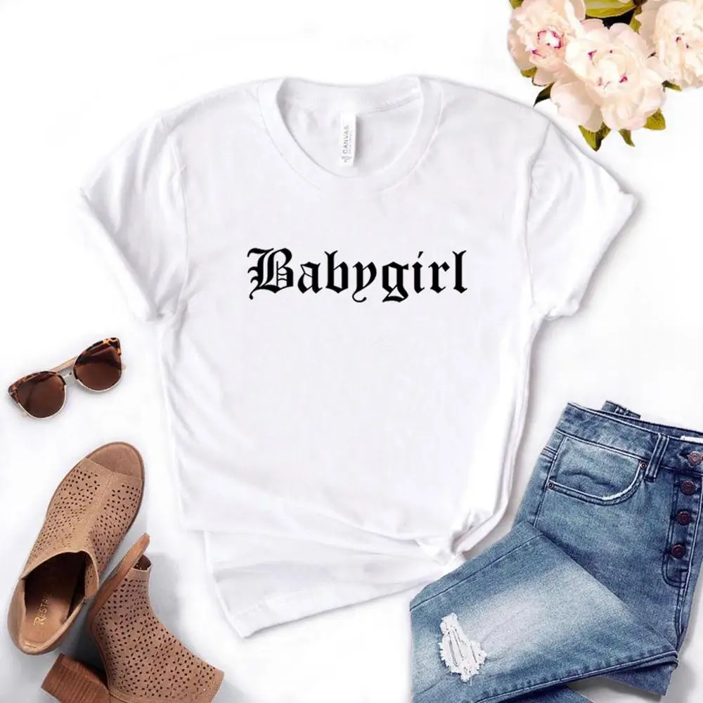 Babygirl/женская футболка с принтом; хлопковая хипстерская забавная футболка; подарок для леди и девушки; 6 цветов; Топ; футболка; ZY-628 Babygirl/женская футболка с принтом; хлопковая хипстерская забавная футболка; подарок для леди и девушки; 6 цветов; Топ; футболка; ZY-628