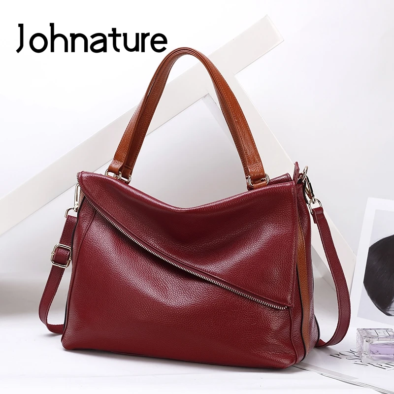 Johnature, модные роскошные сумки из натуральной кожи, женская сумка, новинка, повседневные вместительные мягкие сумки через плечо и через плечо из воловьей кожи