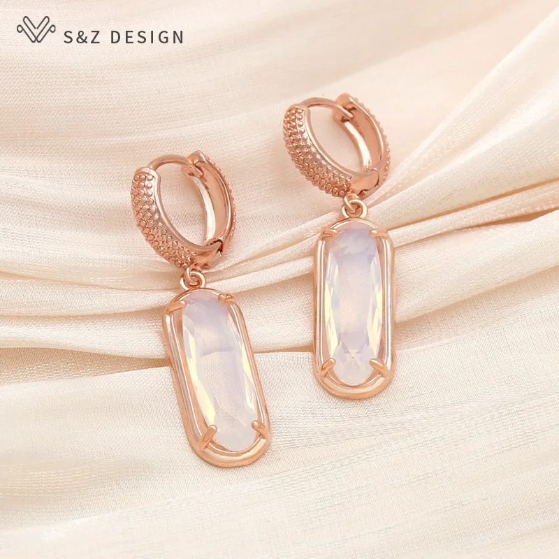 S&Z DESIGN New Rose Gold Color Oval Egg Shape Dangle Earrings For Women Girls Wedding Party Fashion Jewelry Gift