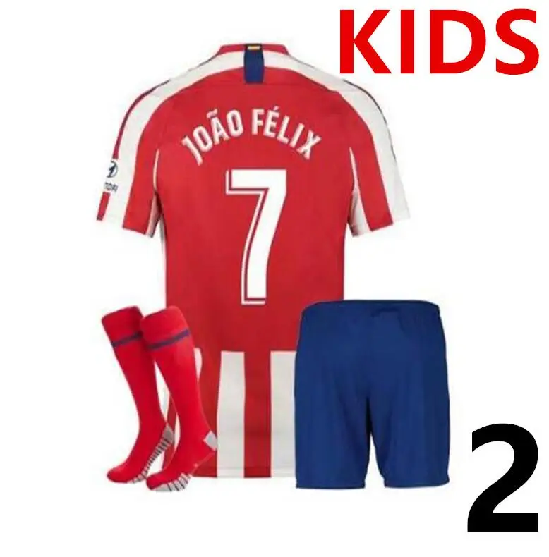 Футбольная Футболка Atletico Madrides для мальчиков 19, Детский комплект+ носки GRIEZMANN KOKE M. LLORENTE JOAO FELIX, Детская футболка - Цвет: kids