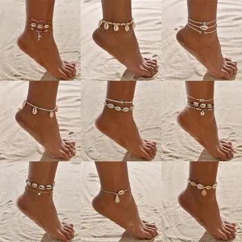 

VAGZEB 2020 New Anklet for Women shell sequins Beads Geometric Bracelet Charm Bohemian Ankle Bracelet Boho Foot Summer Jewelry
