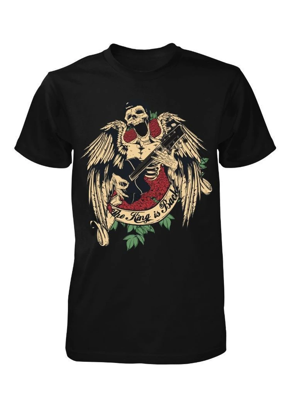 Bnwt The King Is Back Elvis Guitar Playing Skull качественная футболка для взрослых S-Xxl уличная