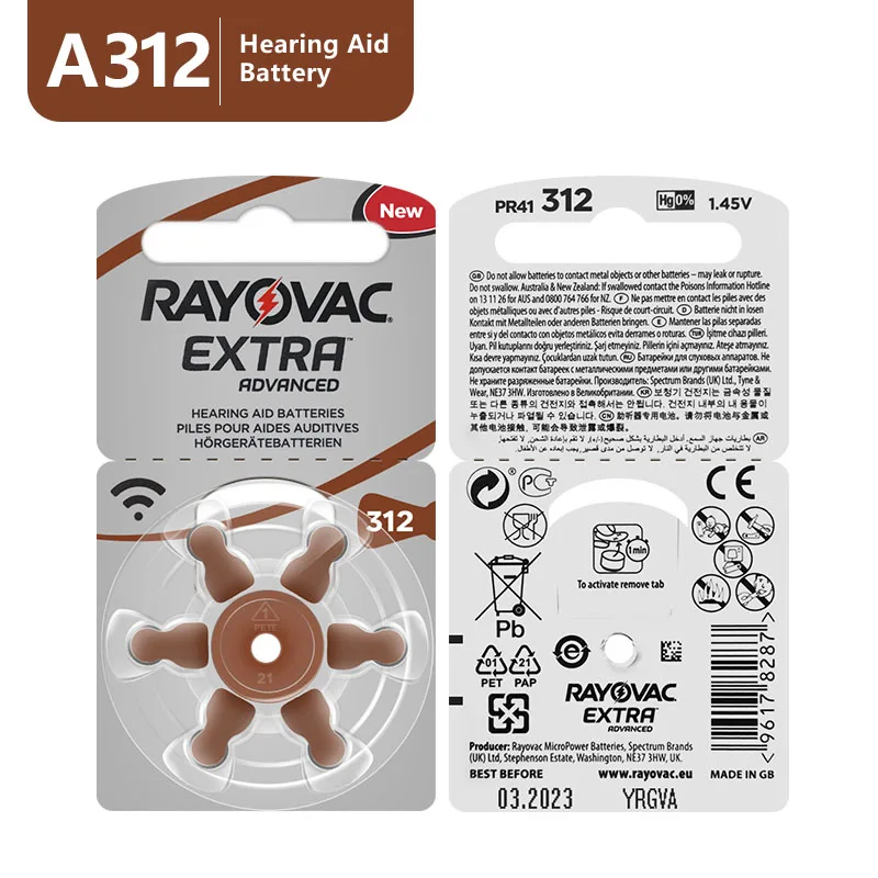 Батарейки для слухового аппарата Rayovac A312 312A ZA312 312 PR41 60 шт.|battery a312|hearing aid batteries a312zinc