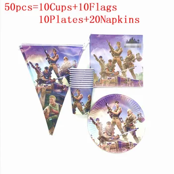 

50Pcs/80pcs Multi-style Castle Game Eat Chicken Birthday Party Supplies Event Party Decoration Tableware Set Cups Plates Banners
