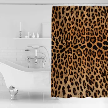 

Leopard Texture Animal Pattern Shower Curtains Waterproof Polyester Fabric Bathroom Shower Curtain &12 Hooks