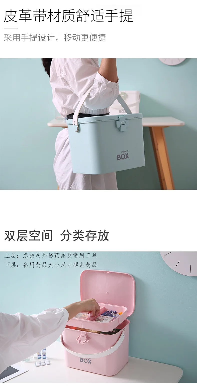 Sanqing Цветочная Бытовая Медицинская медицинская коробка, ручная Большая объемная многослойная медицинская коробка, переносная коробка для хранения, медицинский ящик