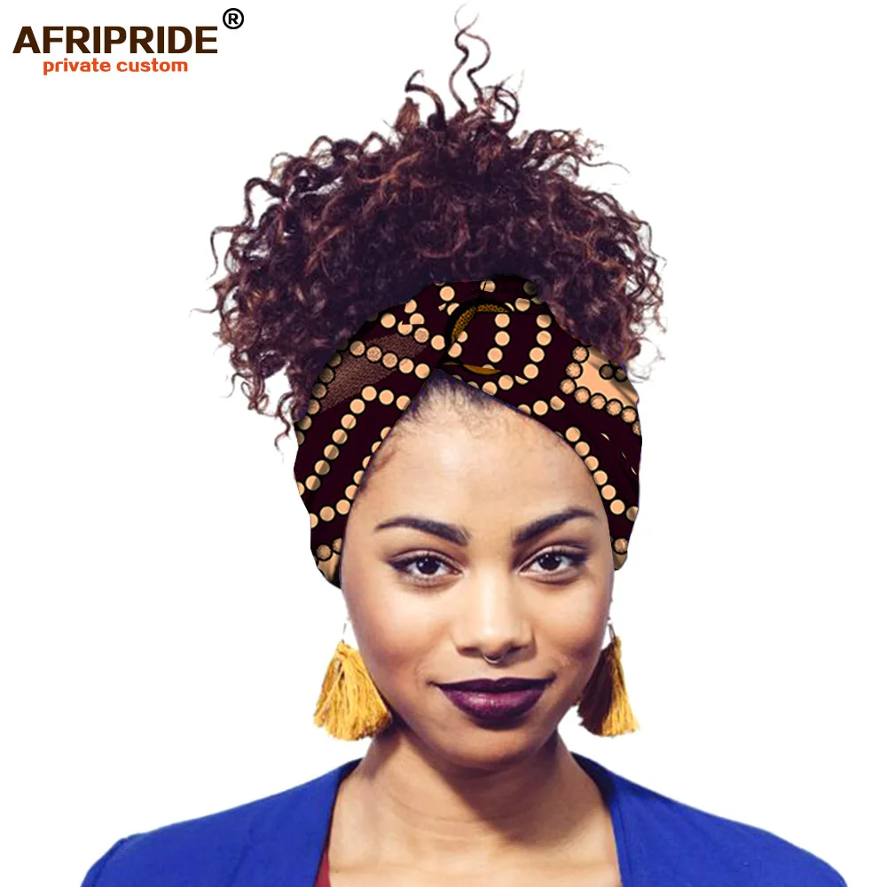 Африканский Анкара принт головные уборы для женщин AFRIPRIDE bazin richi 200 см* 12 см Женская повязка на голову из хлопка Повседневный модный стиль A18H001