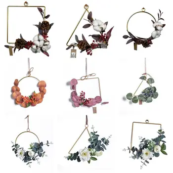 

Hot Metal Wreath Hemp Rope Set Geometric Wreath Home Simulation Green Plant Hanging Ring Wall Hanging Ornament Wall Decoration