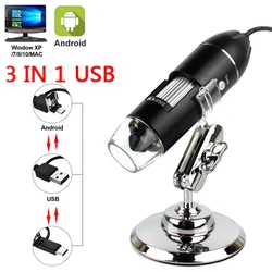 Portable USB Digital Microscope with HD Magnification and 8 LED Lights - 1000X (3 IN 1 mini Bracket)